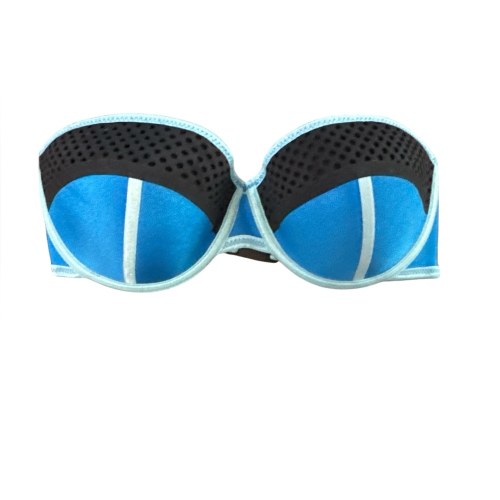 Triangl Swimwear Black and Blue Bikini Strapless Bra Top Boogie Boarding Style
